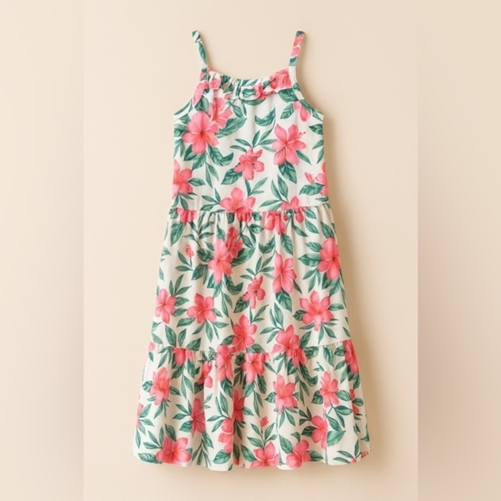 Tommy Bahama Kids Girls White Pink Tropical Floral Dress EUC 7 Girls #2137